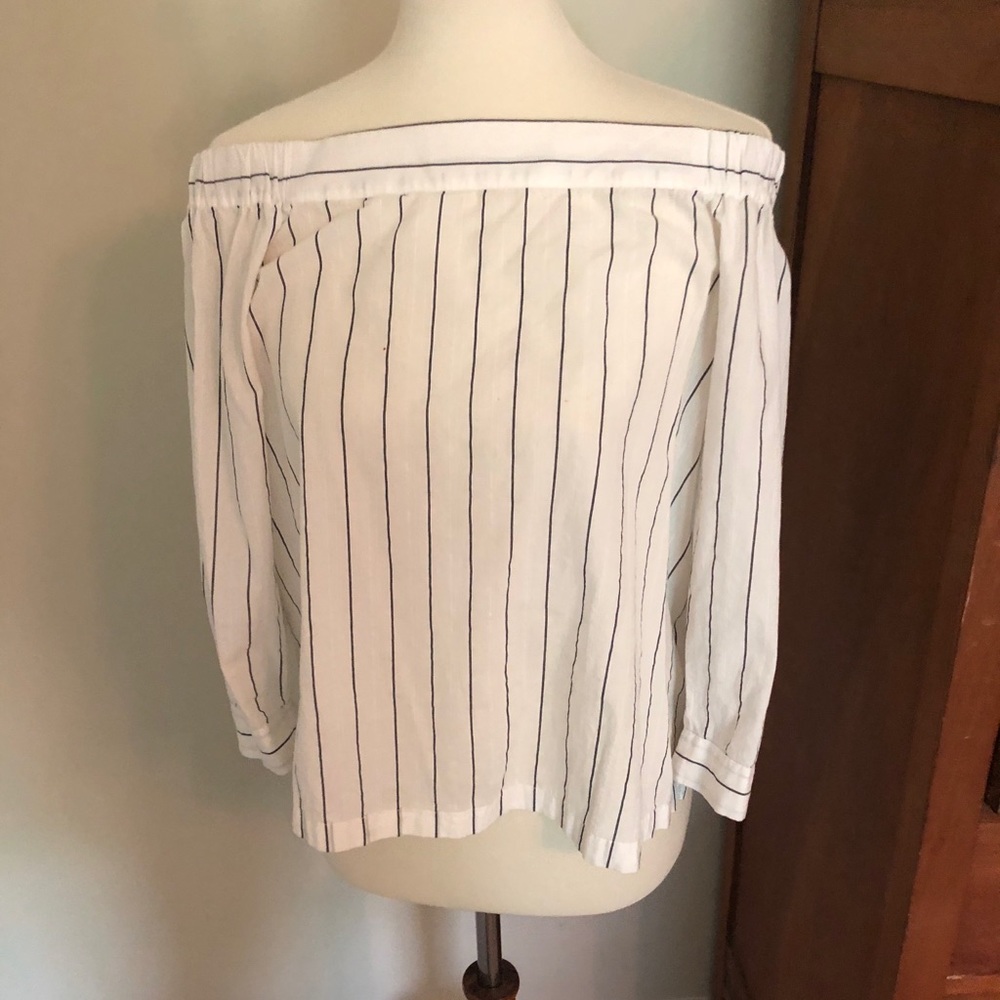 Loft white striped off the shoulder top